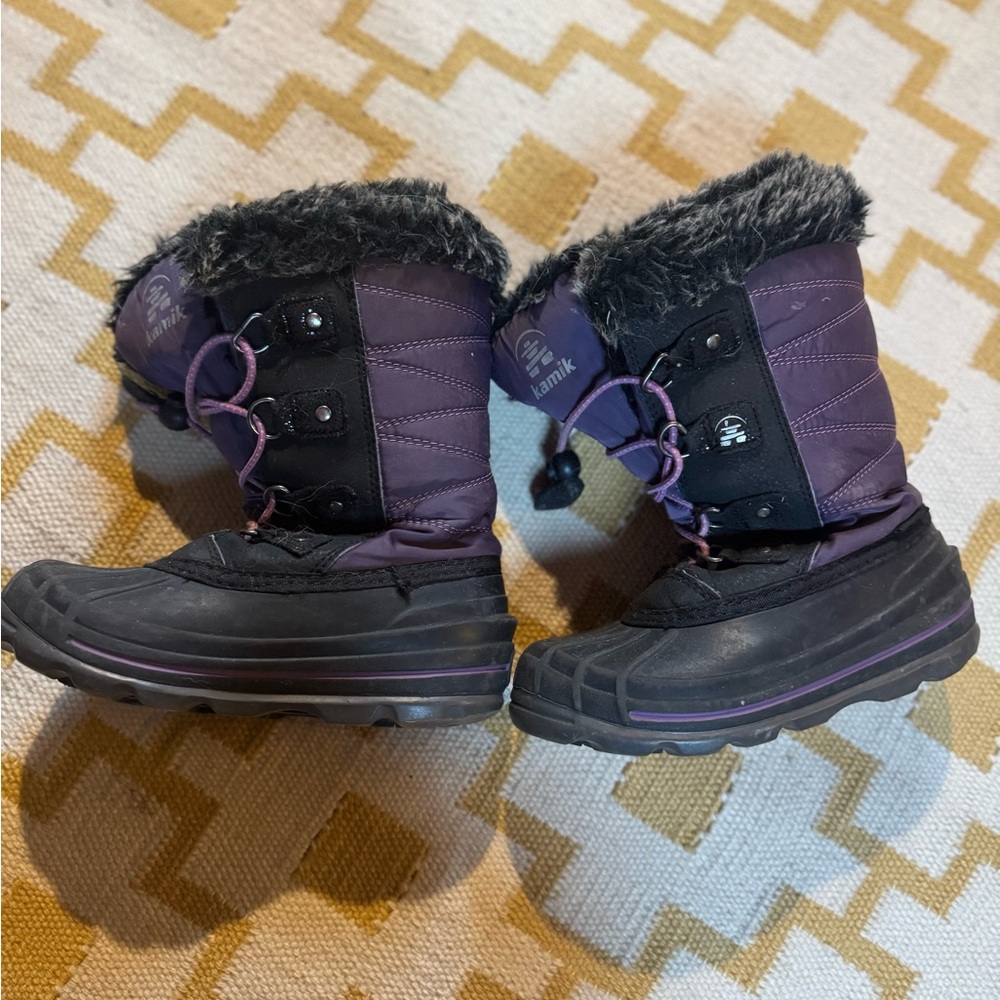 Kamik Purple and Black Kids' Winter Boots with Faux Fur Trim